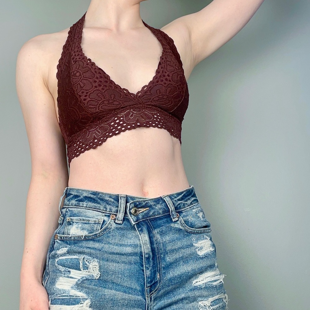Aeropostale Burgundy Purple Halter Neck Lace Bralette w/ Removable Pads SIZE S/M
